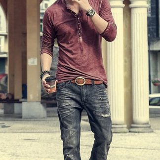 V-Neck Henley Shirt