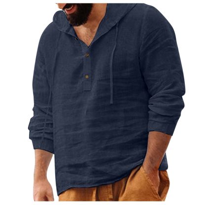 Casual Henley Hoodie Shirt - Image 3