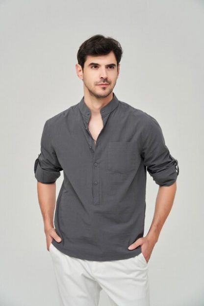Mens Henley Roll Shirt - Image 5