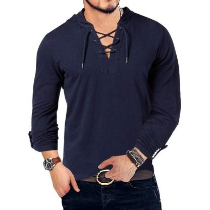 Casual Henley Hooded T-Shirt - Image 3
