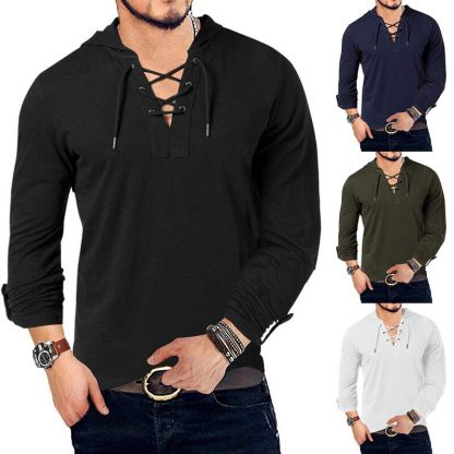Casual Henley Hooded T-Shirt - Image 2
