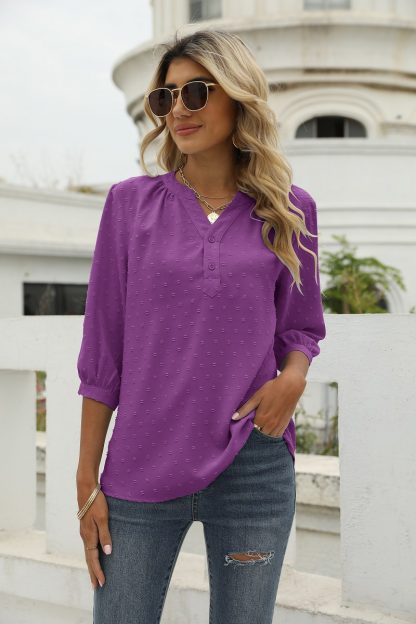 Button Up Pleated Henley Tunic