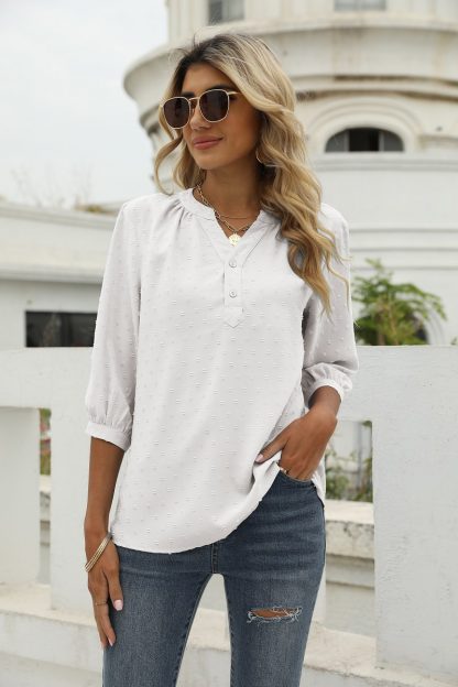 Button Up Pleated Henley Tunic - Image 4