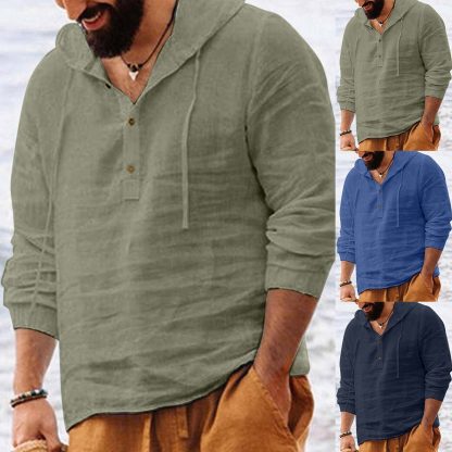 Casual Henley Hoodie Shirt - Image 5
