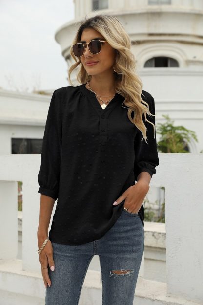 Button Up Pleated Henley Tunic - Image 5