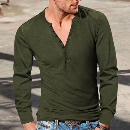 Seven-button Simple Henley T-shirt - Image 6
