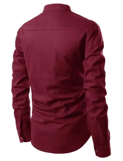 Stylish Henley Linen Shirt - Image 8