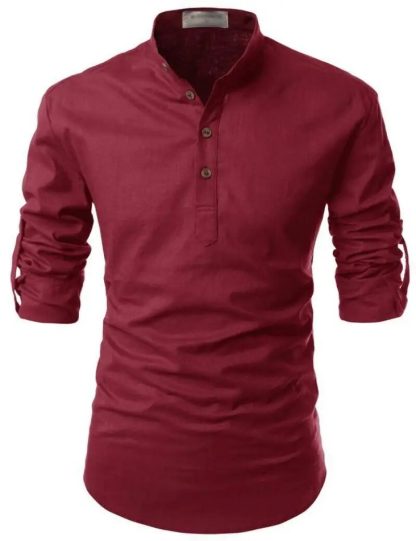 Stylish Henley Linen Shirt - Image 2