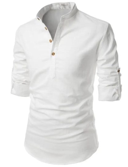 Stylish Henley Linen Shirt - Image 3