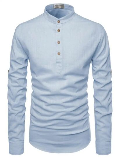 Stylish Henley Linen Shirt - Image 4
