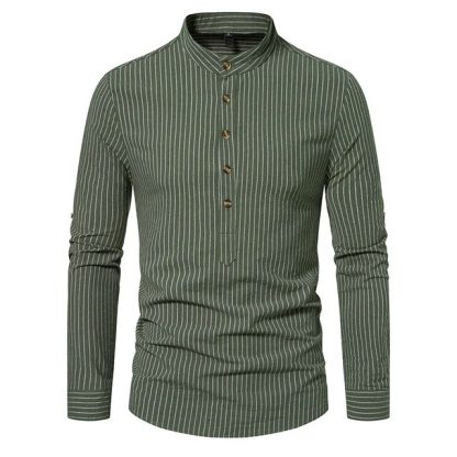 Cotton Linen Striped Henley Shirt - Image 6