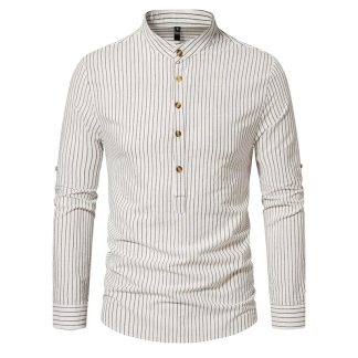 Cotton Linen Striped Henley Shirt