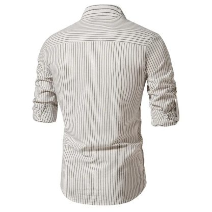 Cotton Linen Striped Henley Shirt - Image 11