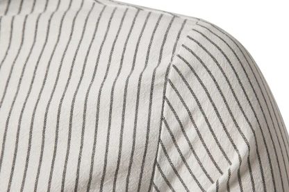 Cotton Linen Striped Henley Shirt - Image 12