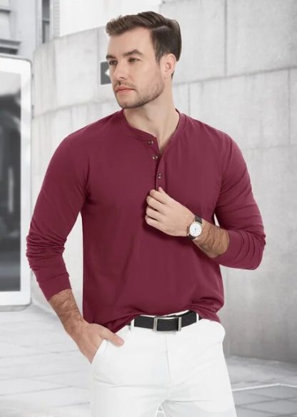 Casual Long Sleeve Henleys - Image 12