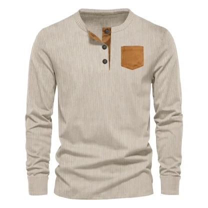 Stylish Casual Men's Corduroy Henley Shirt
