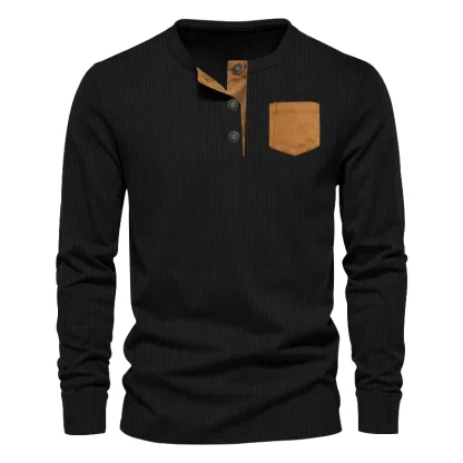 Stylish Casual Men's Corduroy Henley Shirt - Image 6