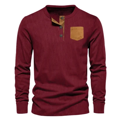 Stylish Casual Men's Corduroy Henley Shirt - Image 2