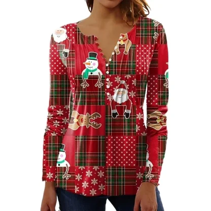 Christmas Print Long Sleeve Henley Shirt