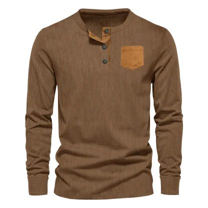 Stylish Casual Men's Corduroy Henley Shirt - Image 5