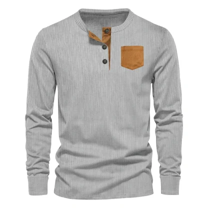 Stylish Casual Men's Corduroy Henley Shirt - Image 4